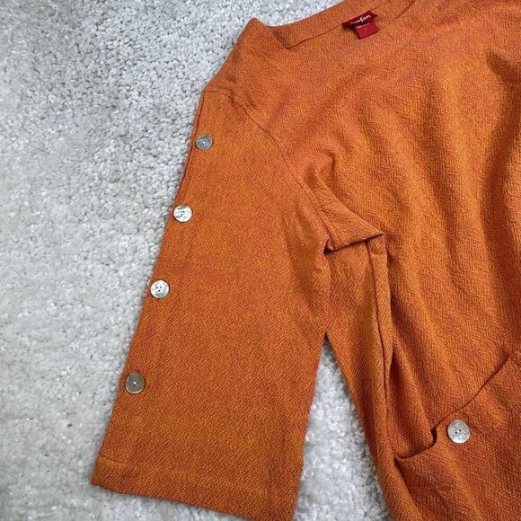 Toofan Round Neck 3/4 Sleeves Button Top Orange Large NEW - Picture 6 of 7